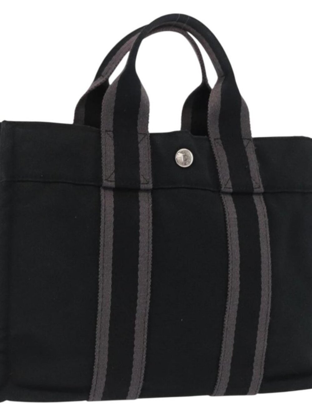 HERMES Fourre Tout PM Hand Bag Canvas Black Silver Auth BA10266